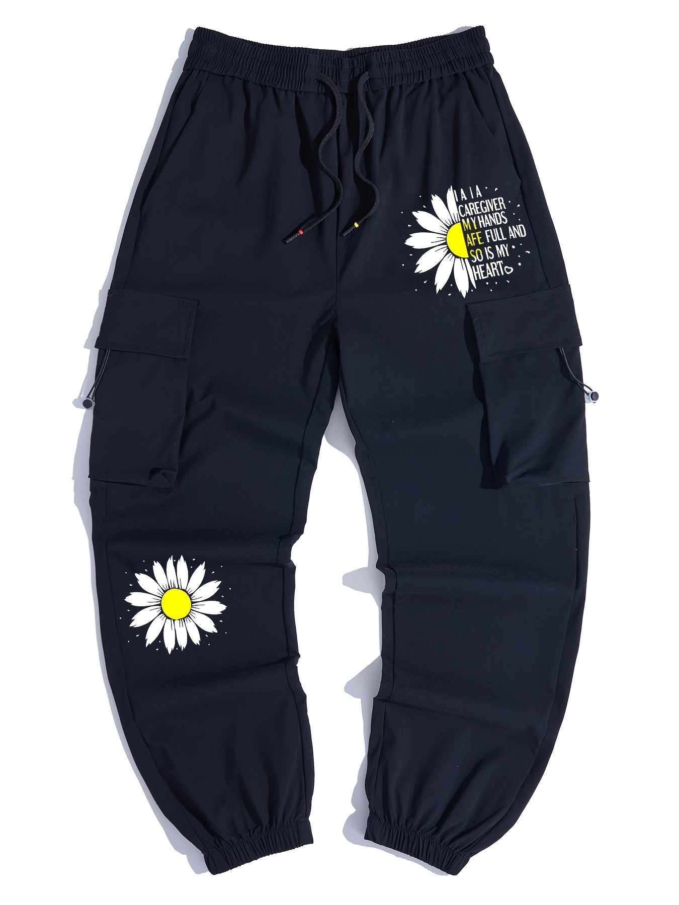 Men s Casual Flowers Print Drawstring Cargo Pants