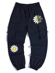 Men s Casual Flowers Print Drawstring Cargo Pants