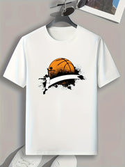 Basketball Pattern Print Men's Comfy Sports T-shirt Graphic Tee