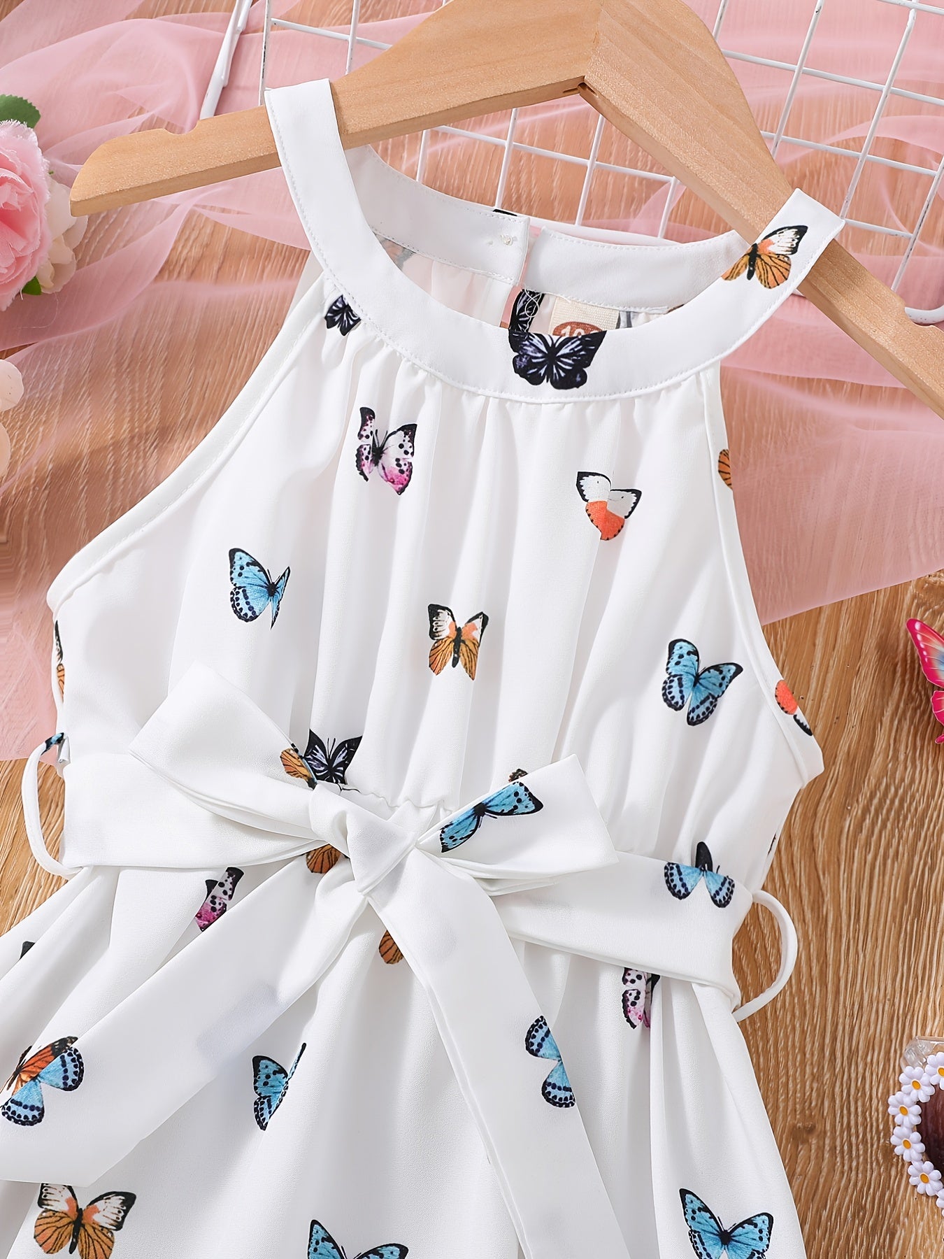 Toddler Girls Butterfly Halter Neck Dress for Party Beach Vacation