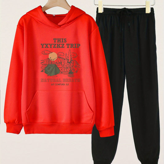 2pcs Camping Trip Hoodie Jogger Pants Set for Girls