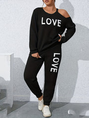 Women's Plus Size Letter Print Top & Pants Set