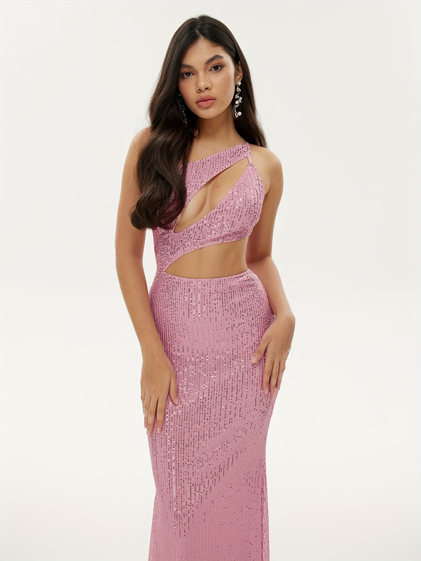 One Shoulder Sequined Dress Sexy Sleeveless Dress