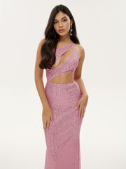 One Shoulder Sequined Dress Sexy Sleeveless Dress