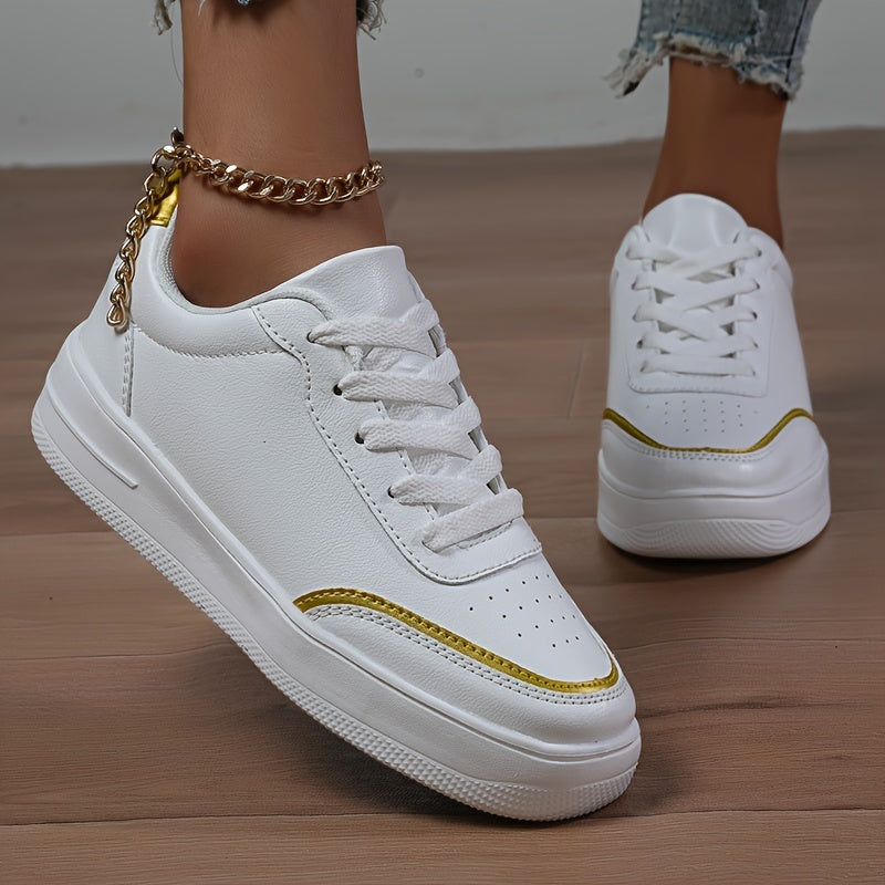 Flat Faux Leather Sneakers Wear Resistant Non Slip Shoes