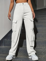Cargo Pocket Jeans Solid Street Kpop Y2K Style Denim Pants Women's
