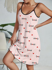 Heart Print Nightdress Crew Neck Spaghetti Strap Sleep Dress Women's Sleepwear