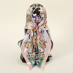 Boho Tribal Print Bandana Vintage Cartoon Satin Shawl Silk Square Scarf