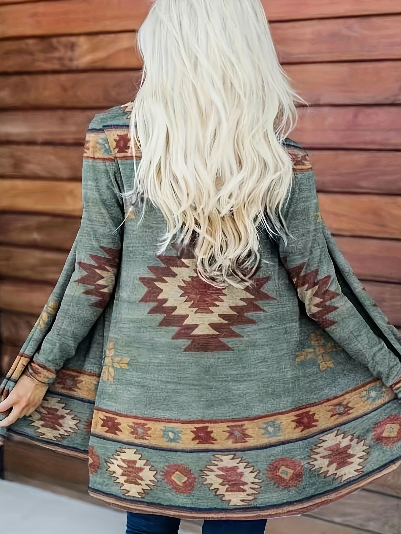 Boho Cardigan Women's Plus Colorblock Southwestern Print