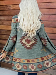 Boho Cardigan Women's Plus Colorblock Southwestern Print