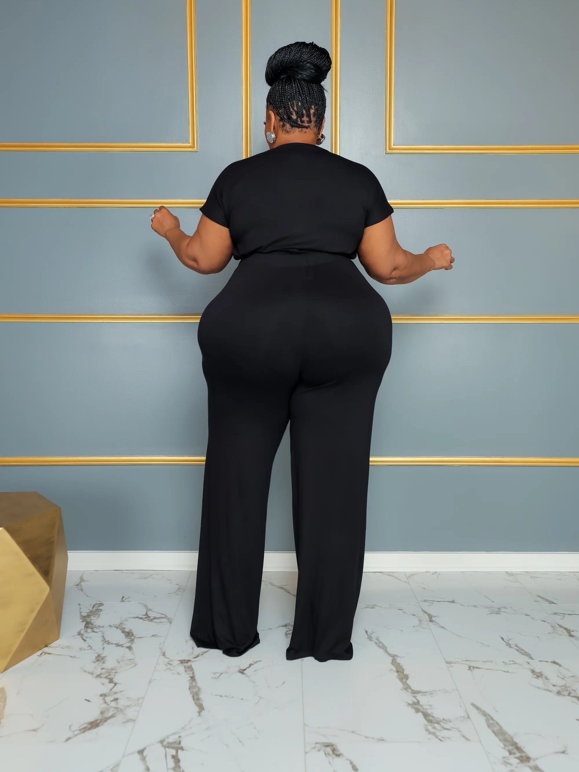 Solid Top & Wide Leg Pants Two Piece Set