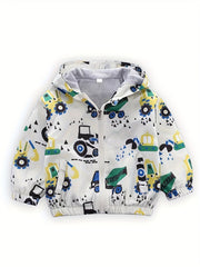Boys Hooded Dino Zip Jacket Spring Summer Windproof Kids Clothes