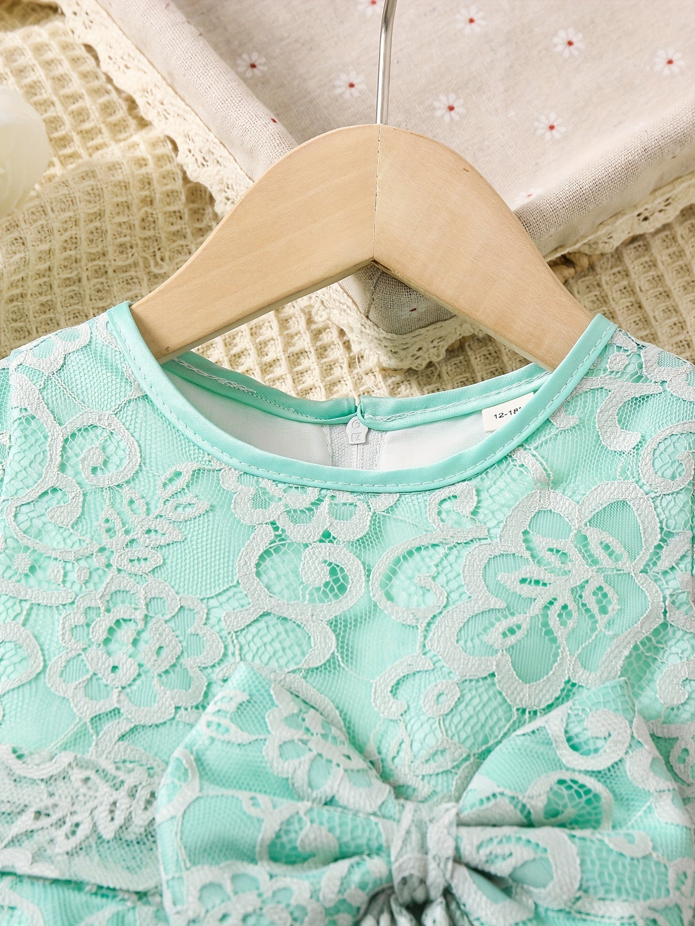 Girls Lace Mesh Flutter Sleeve Bow Front Party Princess Dress