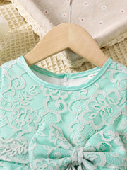 Girls Lace Mesh Flutter Sleeve Bow Front Party Princess Dress