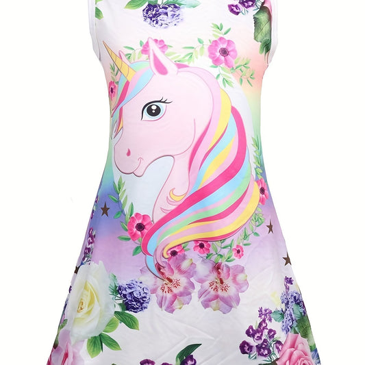 Girls Unicorn Tank Dress Sleeveless Casual Summer Clothing