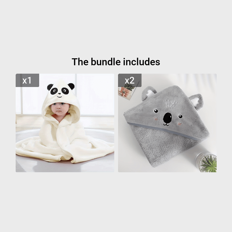 High Big Panda Koala Embroidered Coral Fleece Baby Hooded Bath Towel