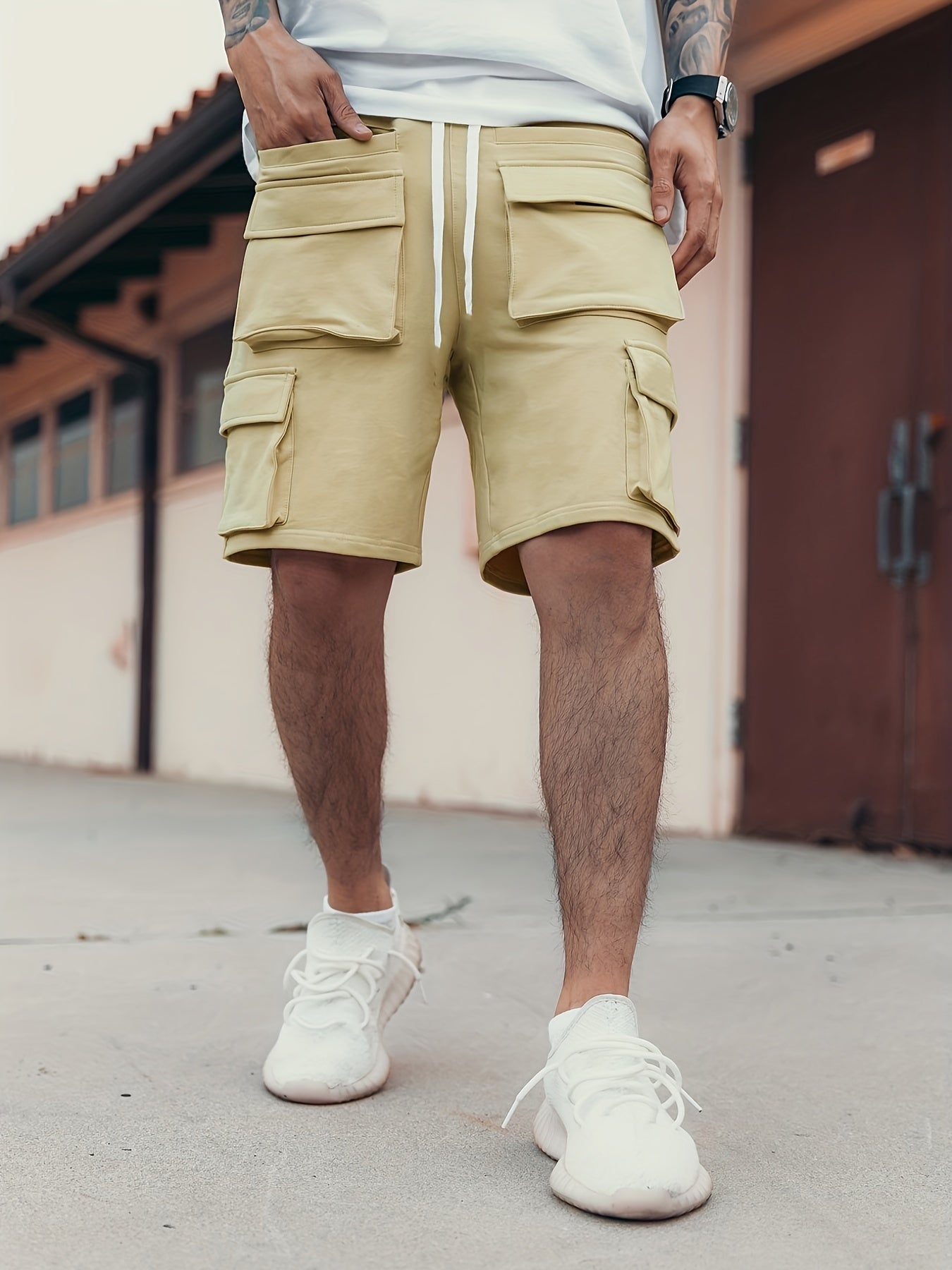 Men's Drawstring Cargo Shorts with Pockets