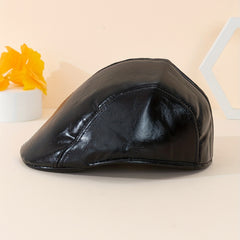 Adjustable PU Bright Leather Mens Peaked Cap