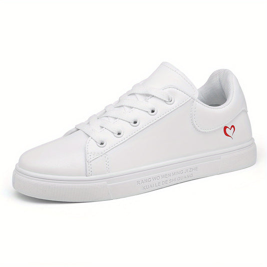 Heart Pattern Skate Shoes Lace Up Flat Casual Sneakers