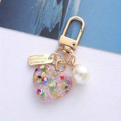 Heart Shape Keychain With Love Heart Shaped Pearl - Perfect Birthday Gift