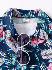Boys Hawaiian Shirt & Shorts Set Tropical Plant Print Vacation Beach Wear