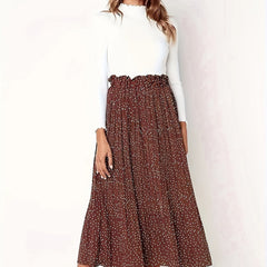Polka Dots Pleated Skirt Casual Paper Bag Waist Skirt
