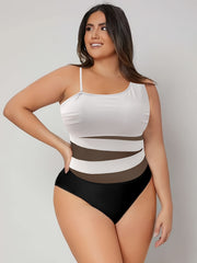 Colorblock Mesh One Piece Bathing Suit