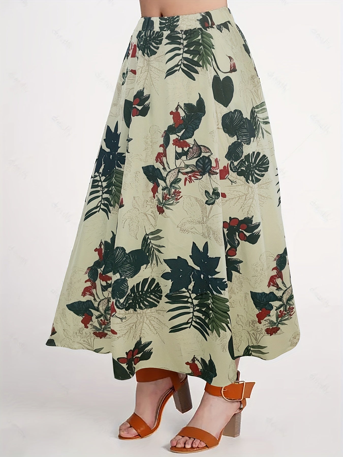 Plus Tropical Print Maxi Skirt With Pockets