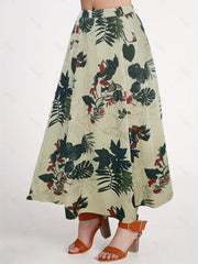 Plus Tropical Print Maxi Skirt With Pockets