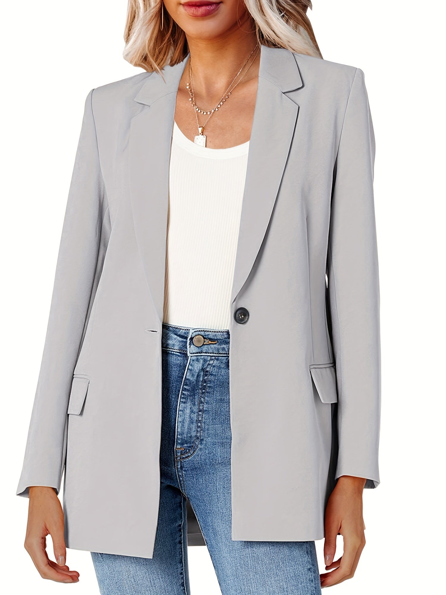 Basic Blazer Women's Plus Solid Long Sleeve Lapel Collar Workwear Blaz