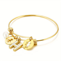 BFF English Letter H N Pendant Bangle Bracelet For Girls