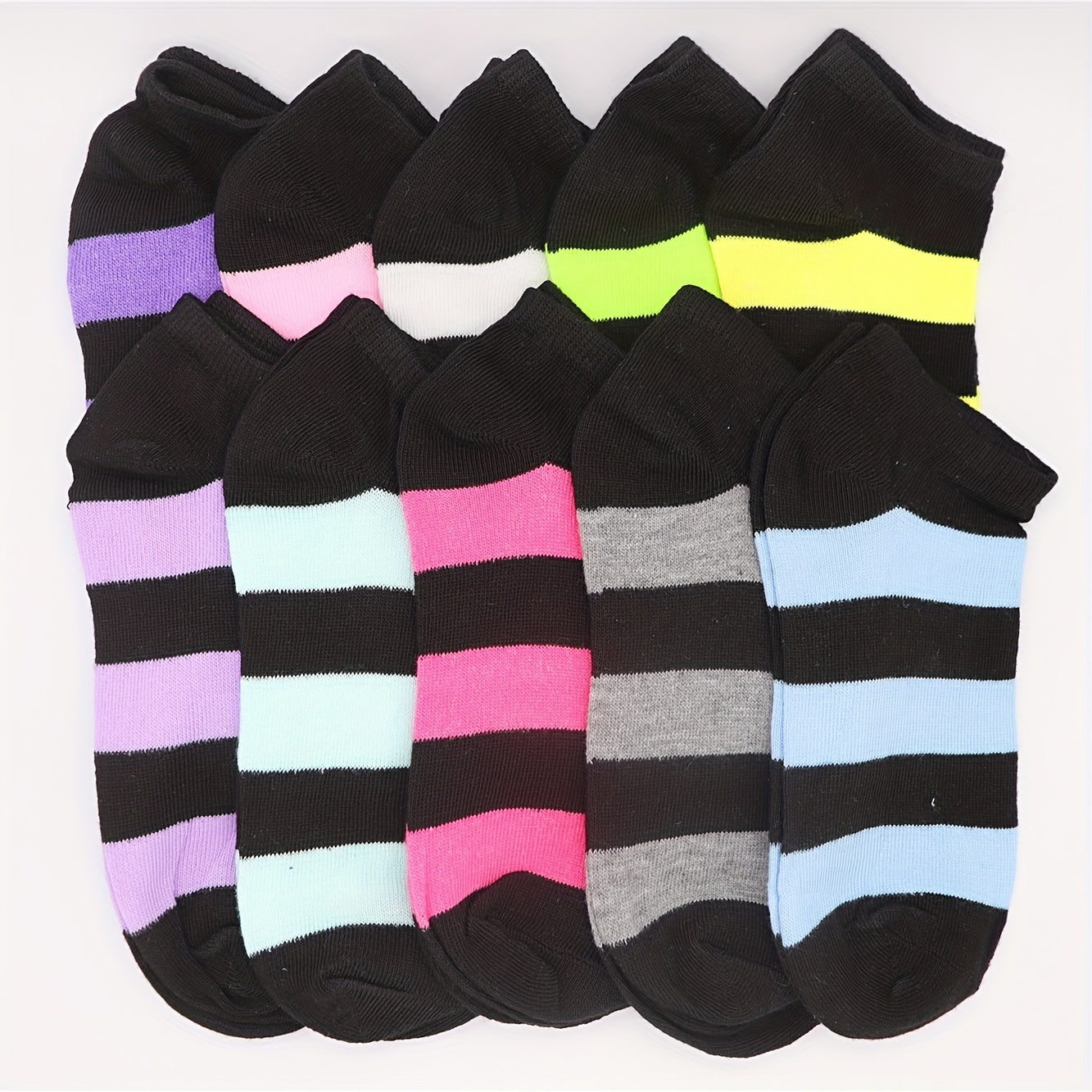 10 Pairs Striped Short Socks Low Cut Ankle Socks Women's Stockings