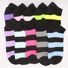 10 Pairs Striped Short Socks Low Cut Ankle Socks Women's Stockings