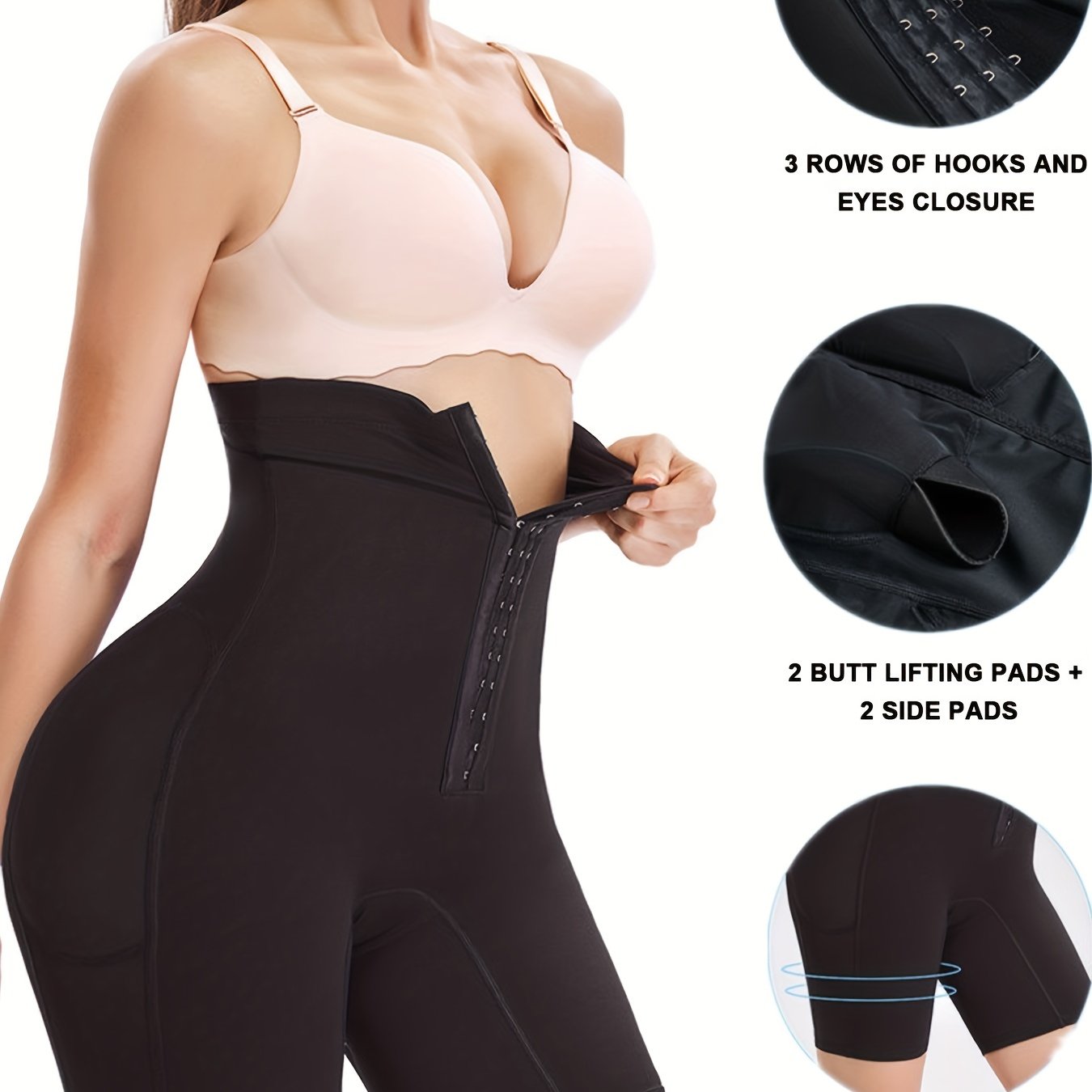 SCARBORO Padded Shaping Shorts Tummy Control Butt Lifting Hook & Loop Shorts