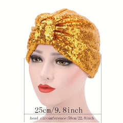 Sequin Sparkly Turban Cap Elastic Head Wrap Chemo Hat