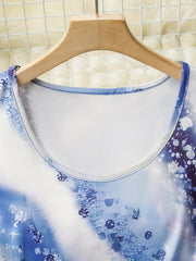 Glitter Starry Sky Print Round Neck Stretch Tank Top