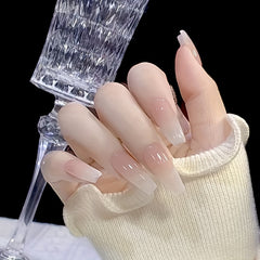 24 pcs Pink Gradient Square Press On Nails Long Length Full Cover Acrylic False