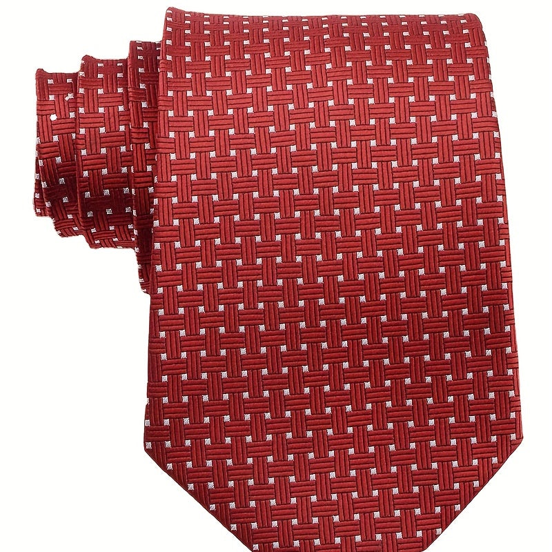 Men's Solid Red Plaid Necktie 3.6 Inch
