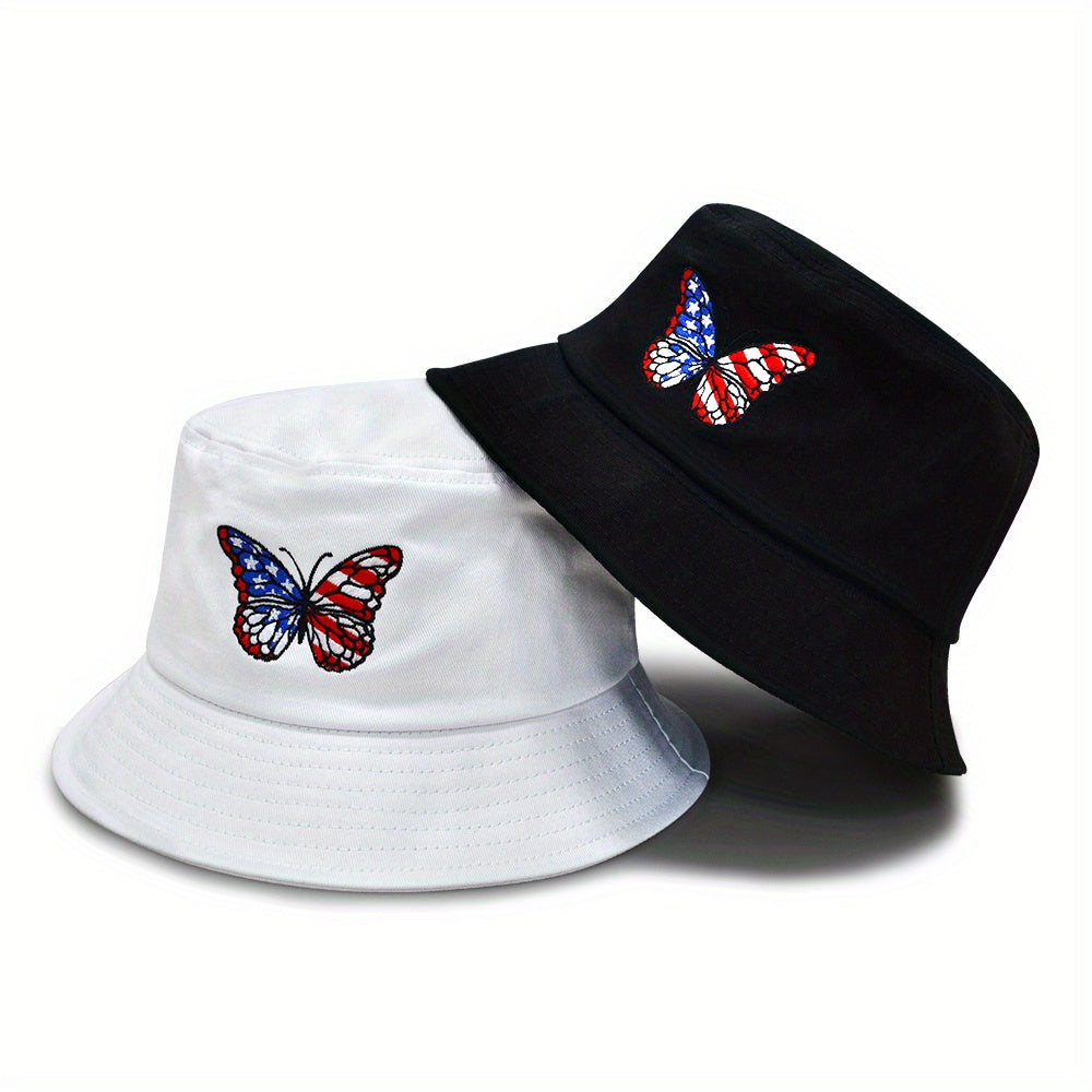 Unisex Sunshade Bucket Hat Butterfly Embroidered Sun Hat for Outdoor Vacation