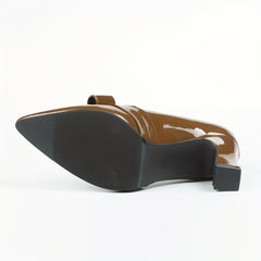 Women's Patent Leather Mary Jane Slip On Block Heel Shoes