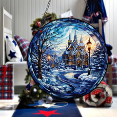 Christmas Snowman Suncatcher Stained Glass Window Hanging