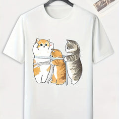 Men's Cartoon Cat Print T-shirt - Outdoor Active Tee