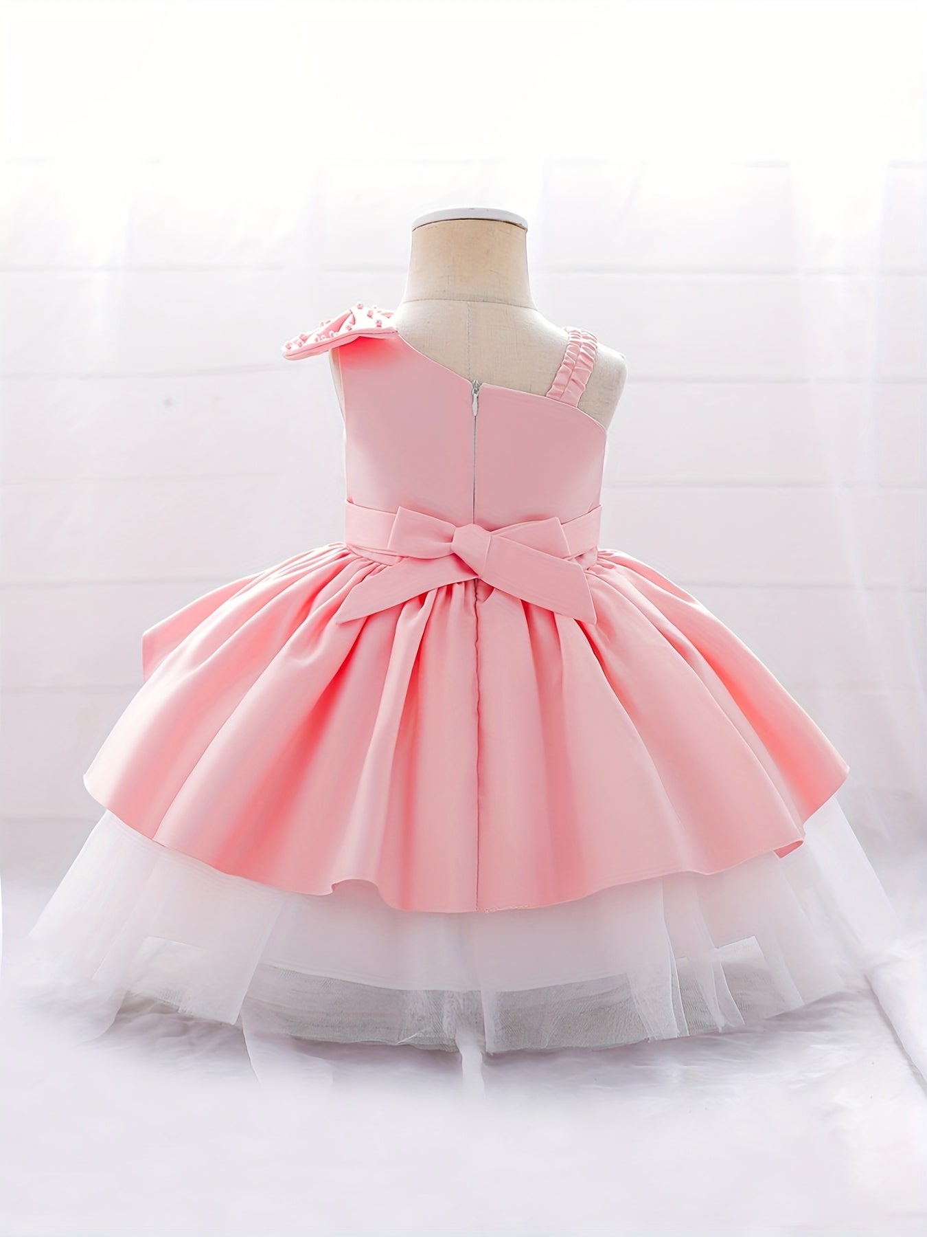 Girls Lace Trim Puffy Princess Dress for Wedding Birthday Party