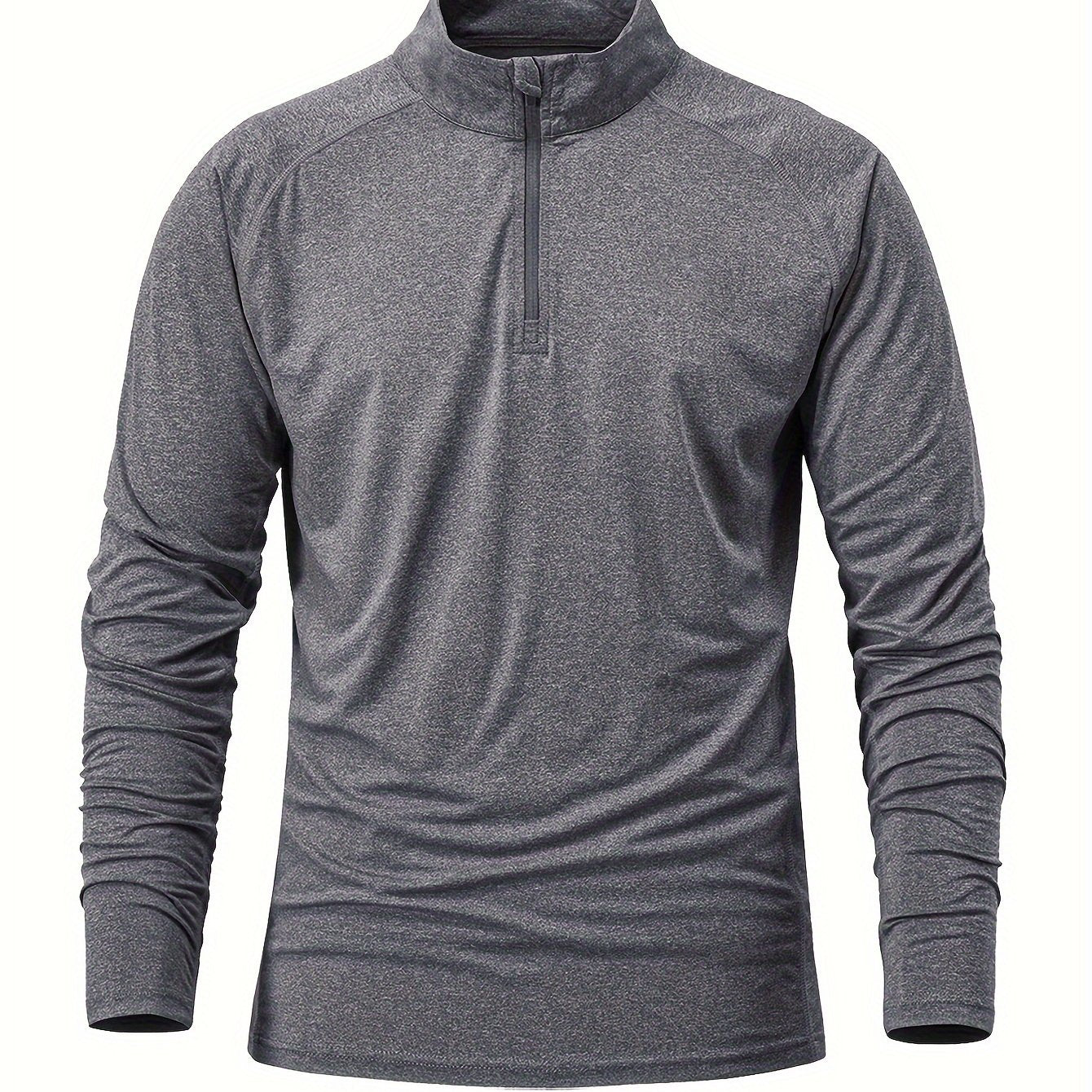 Men's Grey Long Sleeve Polo Shirt Casual Mid Stretch Lapel Button Up Polo Shirt