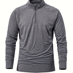 Men's Grey Long Sleeve Polo Shirt Casual Mid Stretch Lapel Button Up Polo Shirt