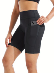 Solid Fitness Yoga Shorts High Waist Quick Drying Pocket