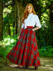Plaid Print A-line Swing Skirt with Pockets