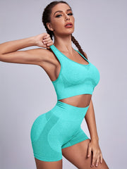 Yoga Workout Set Crop Top & Stretch Shorts Activewear