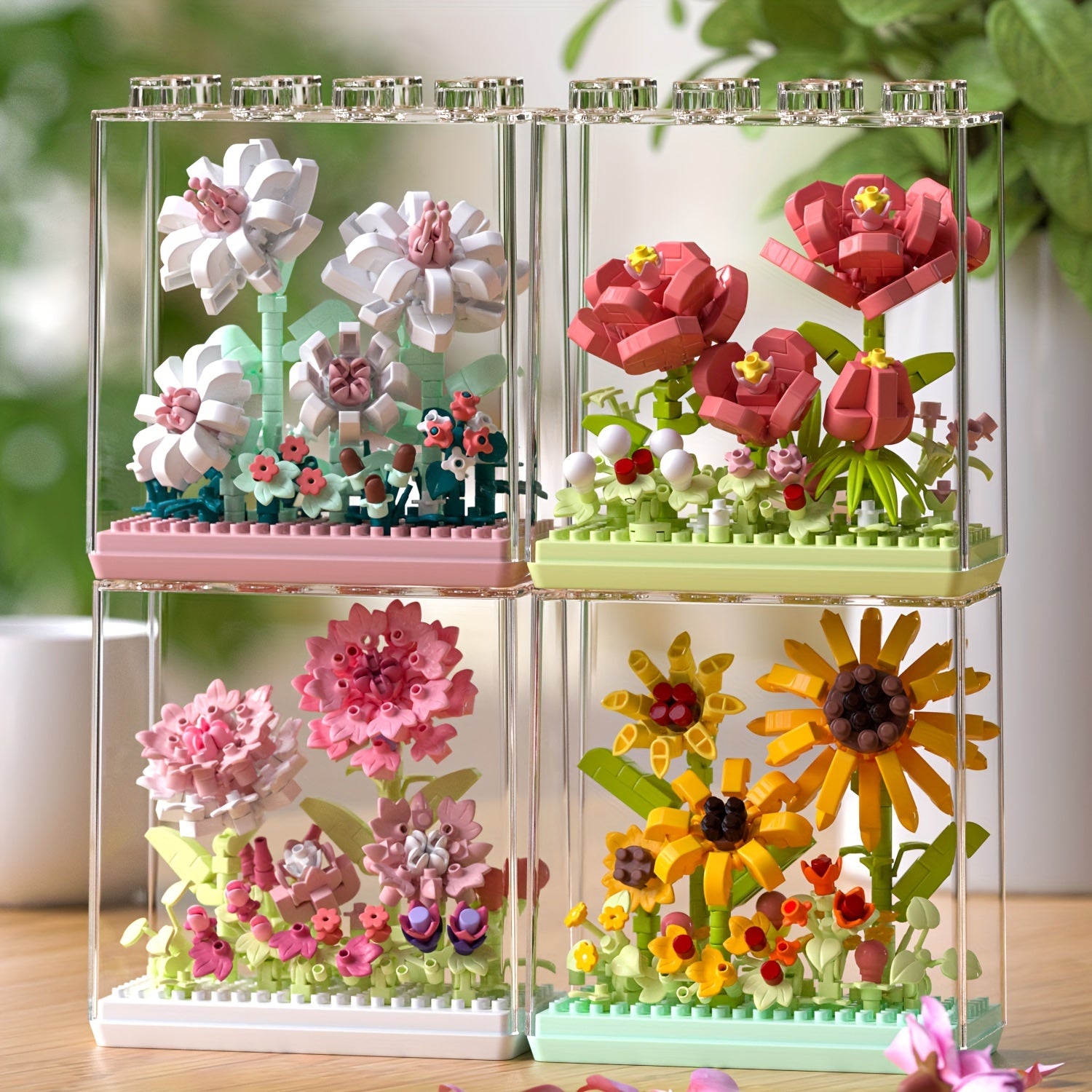 Colorful DIY Flower Building Blocks Set Garden Themed Creative Gift Ages 8