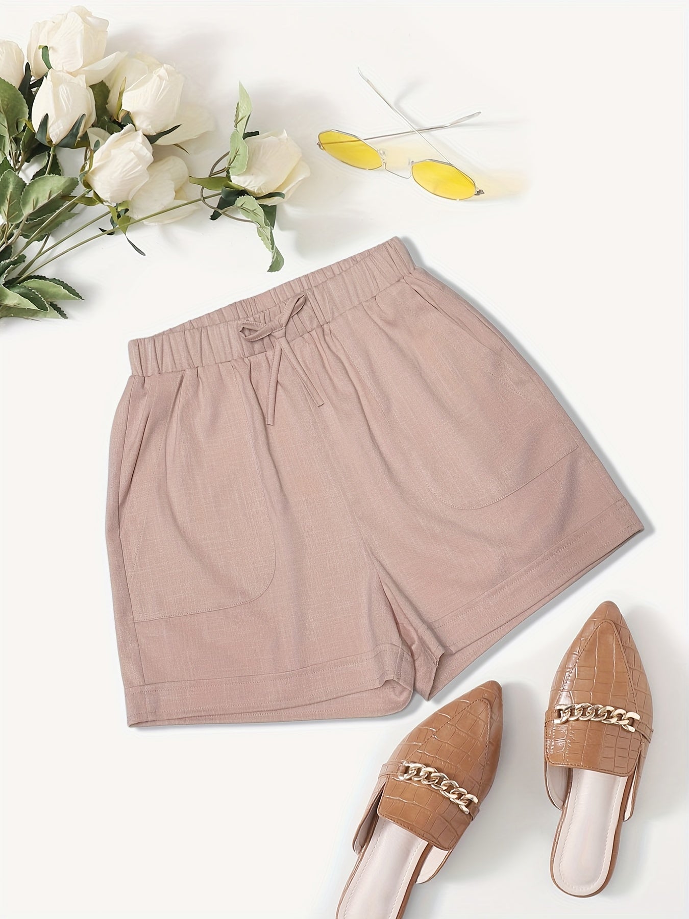 Dual Pockets Drawstring Shorts Solid for Spring & Summer